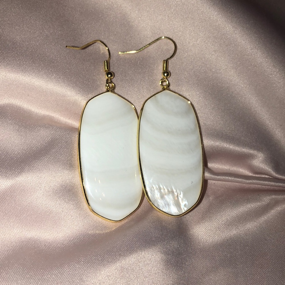 Gold & White dangle earrings large